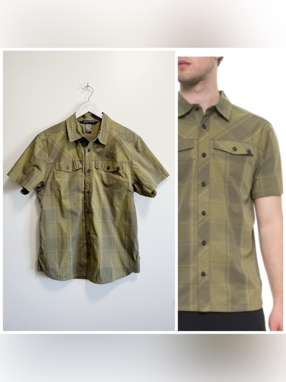 BLACK DIAMOND Technician Short Sleeve Burnt Olive Herb Plaid Shirt Medium Green